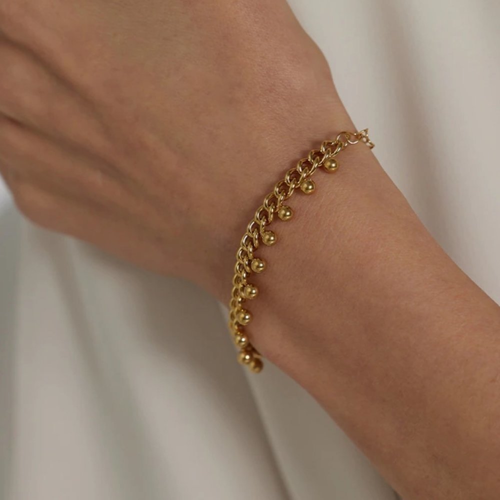 NEW 18K Gold Plated Bead Link Chain Bracelet - Picture 4 of 9